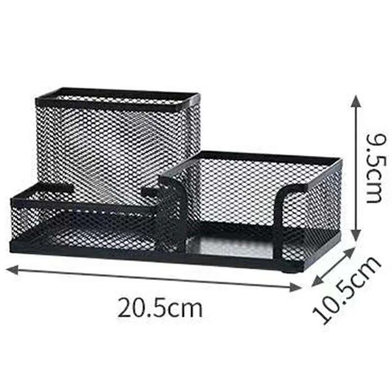 3 Compartments Metal Mesh Desk Organizer Pen Holder Multifunction Storage Box for Office Home School - Green