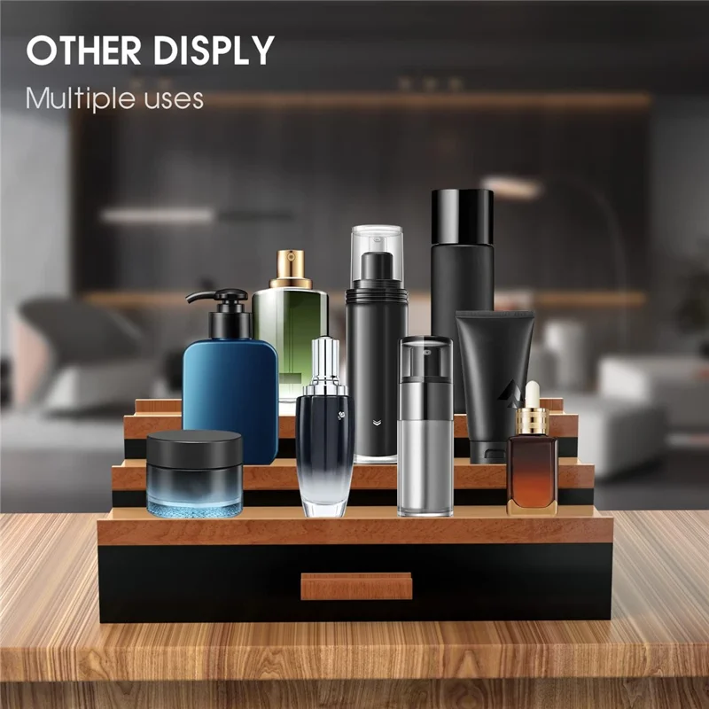Wooden Perfume Organizer Vintage Style Desktop Storage Box with Drawer for Cologne Collection