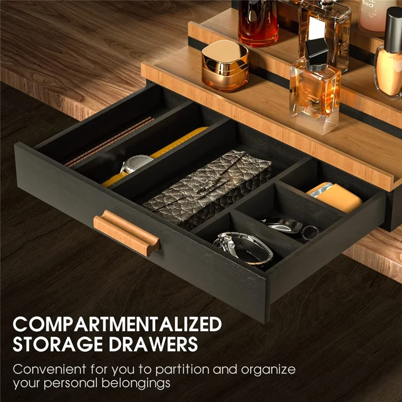 Wooden Perfume Organizer Vintage Style Desktop Storage Box with Drawer for Cologne Collection
