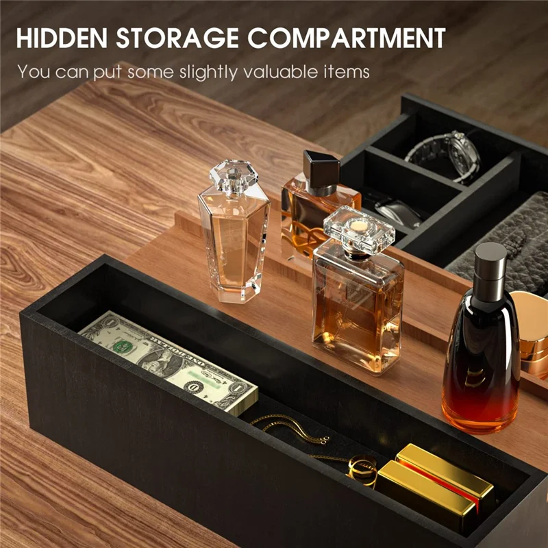 Wooden Perfume Organizer Vintage Style Desktop Storage Box with Drawer for Cologne Collection