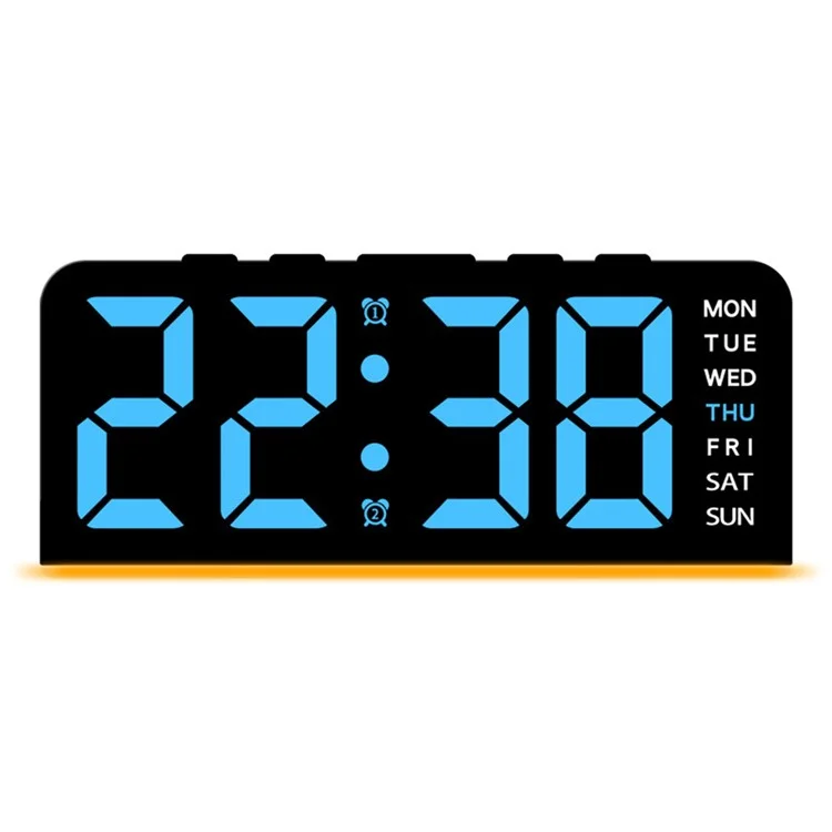 GH9001 LED Digital Clock Large Display with Date Temperature Ambient Light Multi Function Alarm Clock - Black / Blue Light