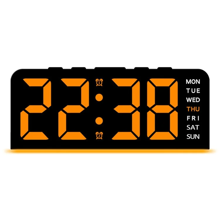 GH9001 LED Digital Clock Large Display with Date Temperature Ambient Light Multi Function Alarm Clock - Black / Orange Light