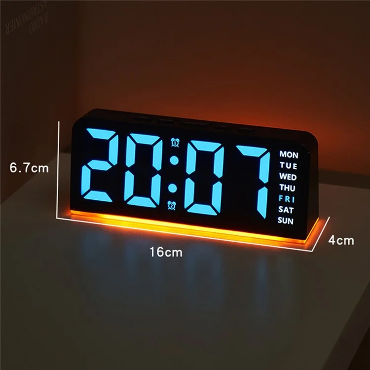 GH9001 LED Digital Clock Large Display with Date Temperature Ambient Light Multi Function Alarm Clock - Black / Orange Light