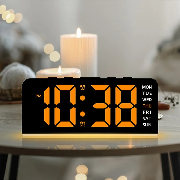 GH9001 LED Digital Clock Large Display with Date Temperature Ambient Light Multi Function Alarm Clock - Black / Orange Light