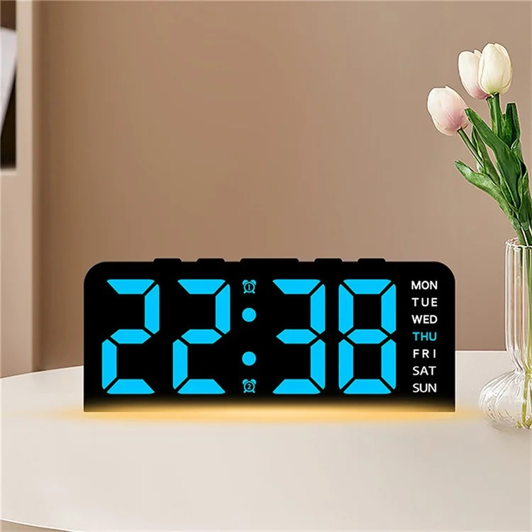 GH9001 LED Digital Clock Large Display with Date Temperature Ambient Light Multi Function Alarm Clock - Black / Orange Light