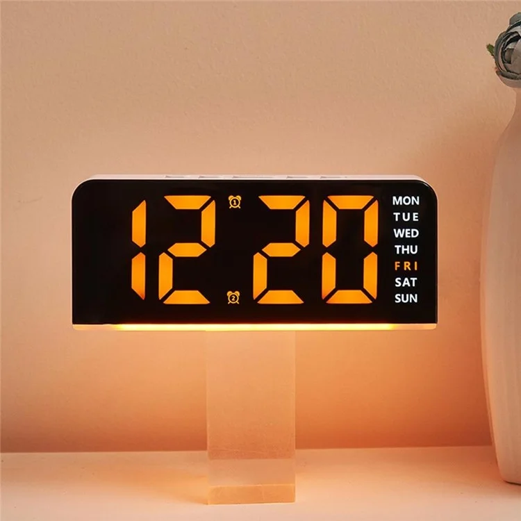 GH9001 LED Digital Clock Large Display with Date Temperature Ambient Light Multi Function Alarm Clock - Black / Orange Light
