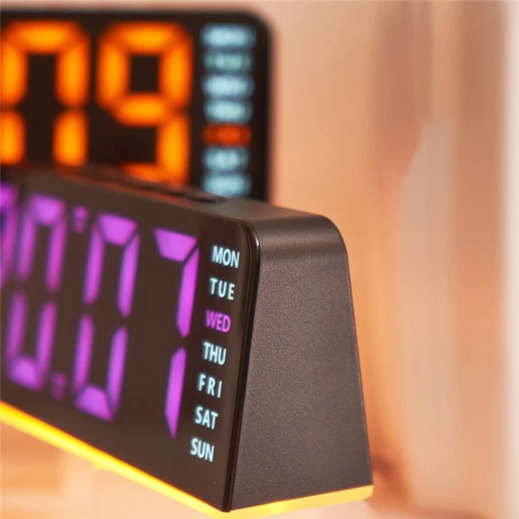 GH9001 LED Digital Clock Large Display with Date Temperature Ambient Light Multi Function Alarm Clock - Black / Orange Light