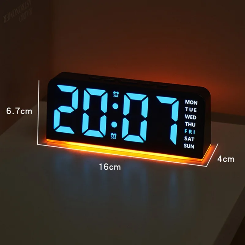 GH9001 LED Digital Clock Large Display with Date Temperature Ambient Light Multi Function Alarm Clock - White / Green Light