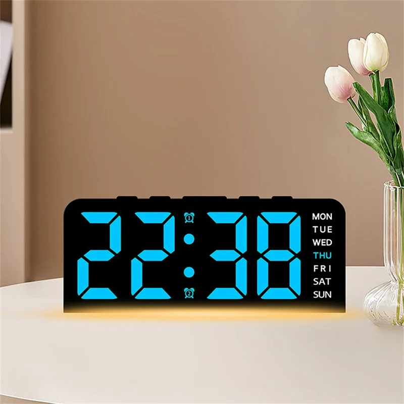 GH9001 LED Digital Clock Large Display with Date Temperature Ambient Light Multi Function Alarm Clock - White / Green Light