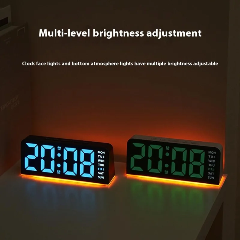 GH9001 LED Digital Clock Large Display with Date Temperature Ambient Light Multi Function Alarm Clock - White / Green Light