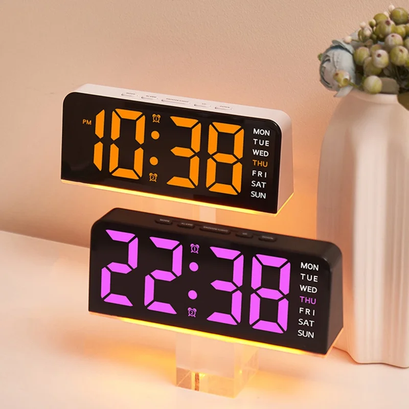 GH9001 LED Digital Clock Large Display with Date Temperature Ambient Light Multi Function Alarm Clock - White / Green Light