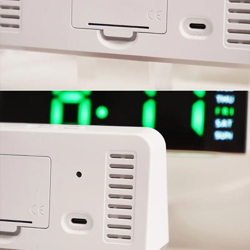 GH9001 LED Digital Clock Large Display with Date Temperature Ambient Light Multi Function Alarm Clock - White / Green Light
