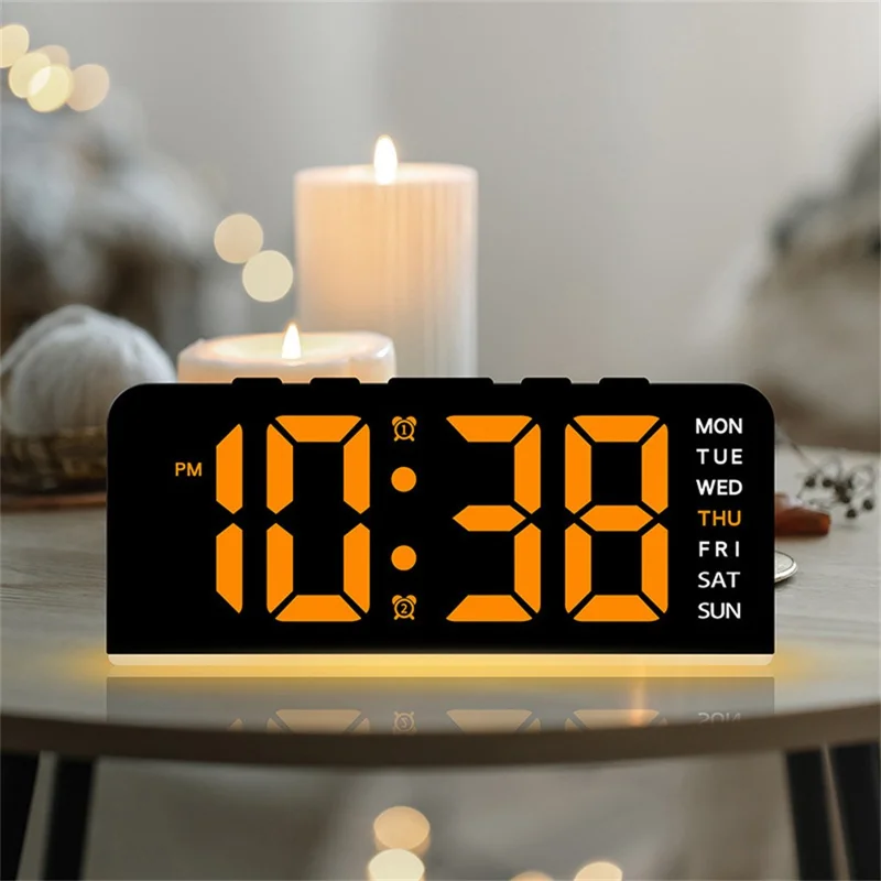 GH9001 LED Digital Clock Large Display with Date Temperature Ambient Light Multi Function Alarm Clock - White / Green Light