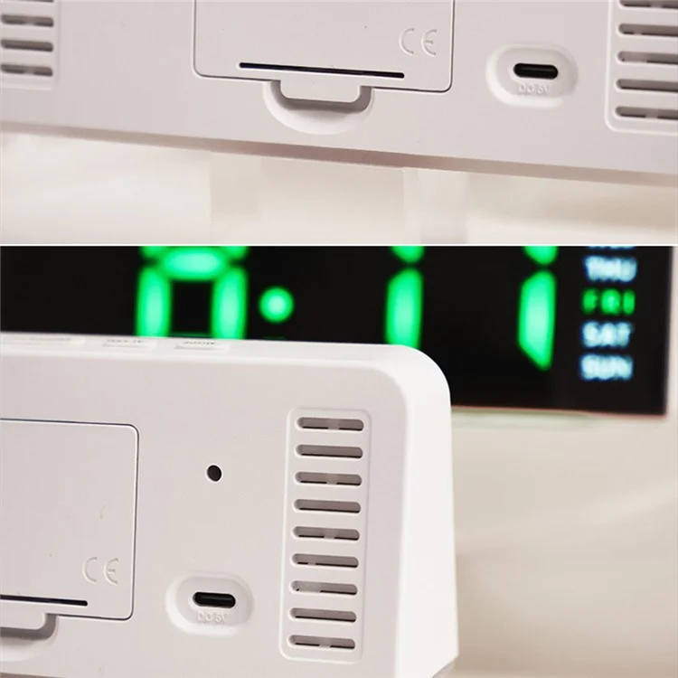 GH9001 LED Digital Clock Large Display with Date Temperature Ambient Light Multi Function Alarm Clock - White / Blue Light