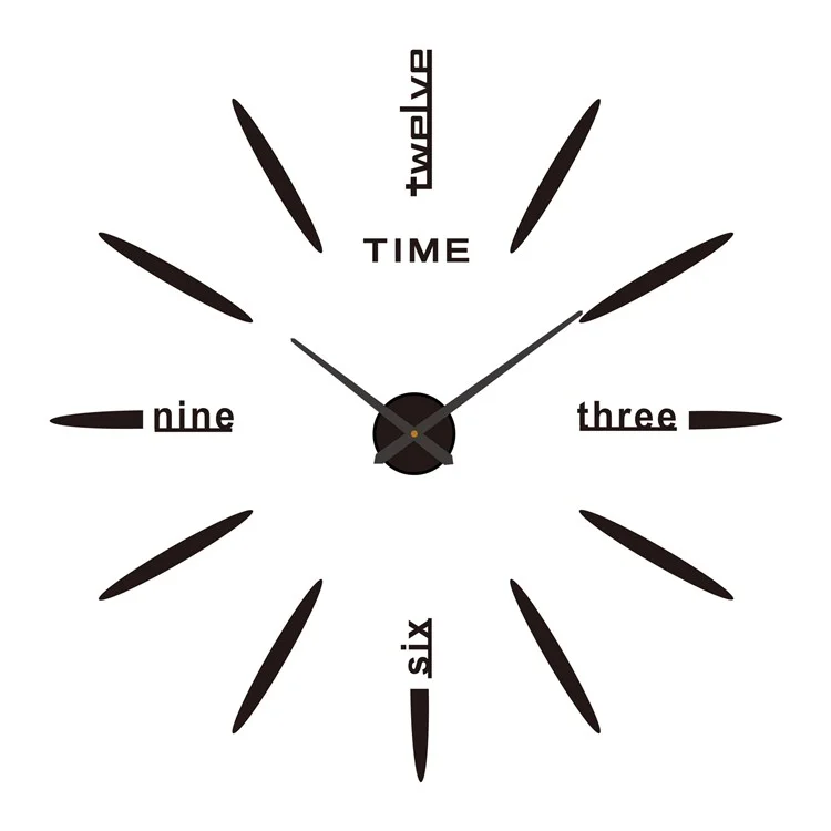 D-022 80 - 130cm Minimalistischer 3D DIY Wanduhr Selbstklebend Große Größe Acryl Spiegel Oberfläche Geräuschlose Uhr - Schwarz