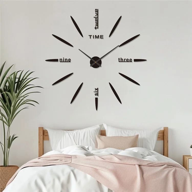 D-022 80 - 130cm Minimalistischer 3D DIY Wanduhr Selbstklebend Große Größe Acryl Spiegel Oberfläche Geräuschlose Uhr - Schwarz