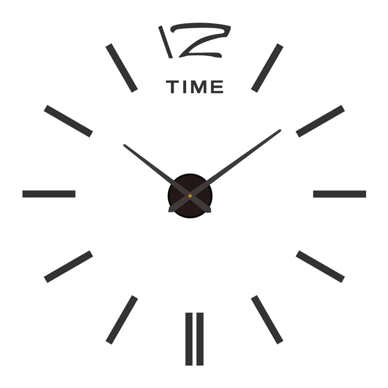 D-056 80 - 130cm Modern Large Size Wall Clock Silent 3D DIY Adhesive Acrylic Mirror Surface Clock - Black