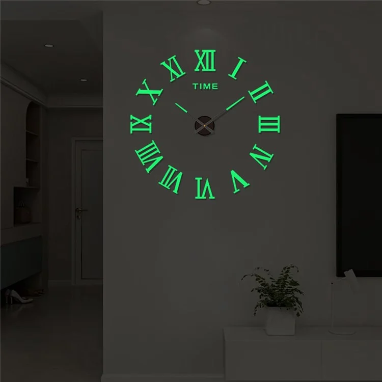 D-033 80 - 130cm Modern Large Size Acrylic Mirror Surface Clock Silent 3D DIY Adhesive Wall Clock - Luminous