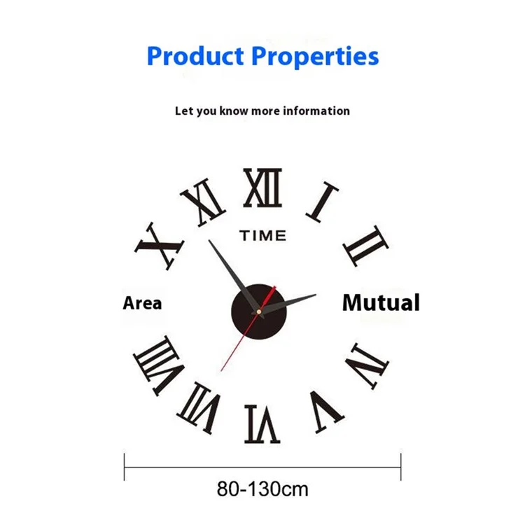 D-033 80 - 130cm Modern Large Size Acrylic Mirror Surface Clock Silent 3D DIY Adhesive Wall Clock - Luminous
