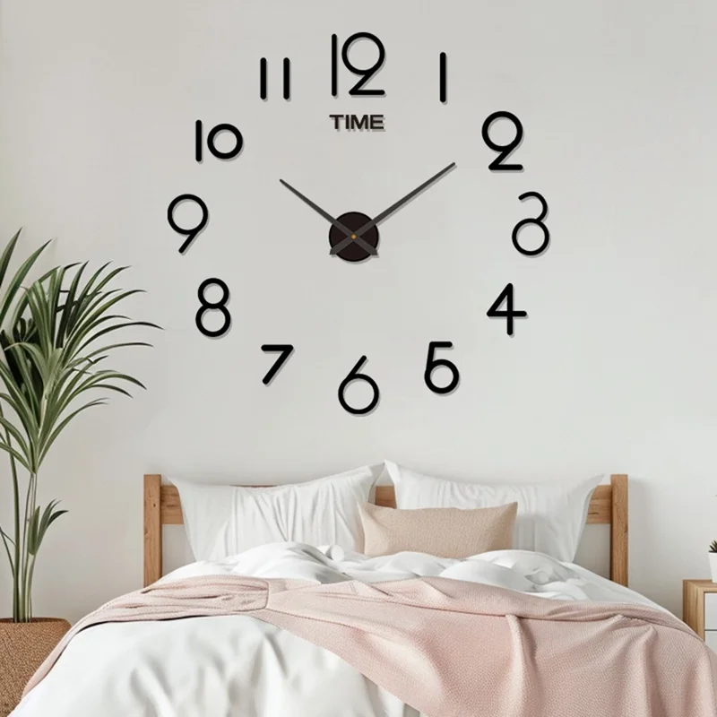 D-015 80 - 130cm Large Size Acrylic Mirror Surface Clock Drill Free 3D DIY Silent Wall Clock - Black