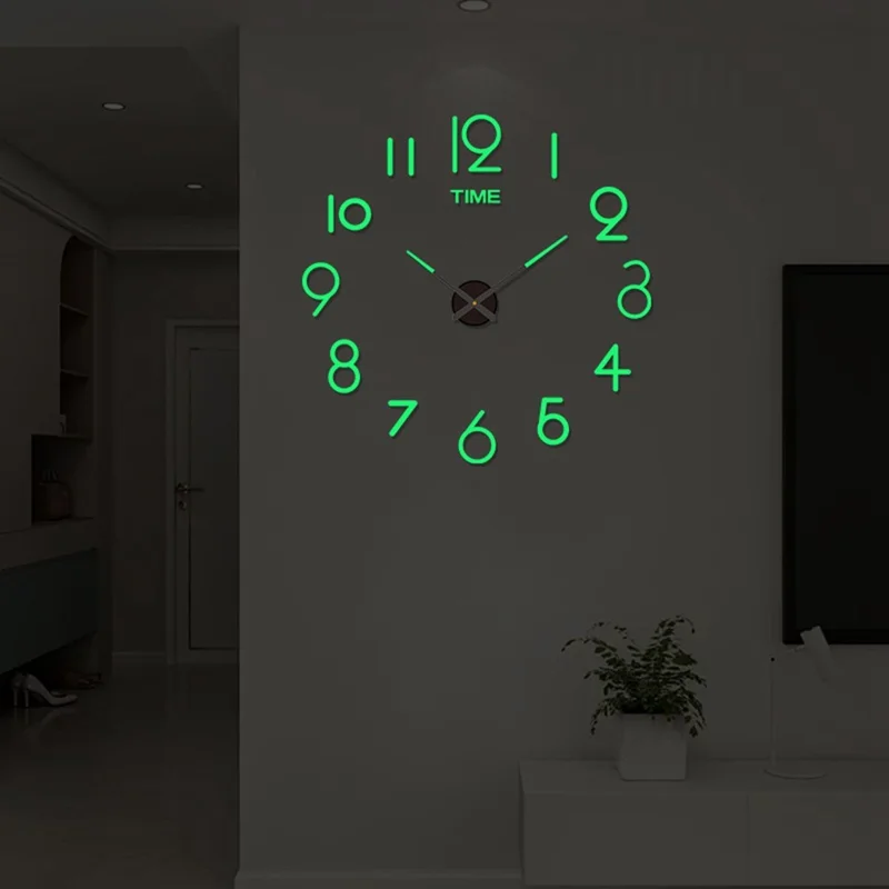 D-015 80 - 130cm Large Size Acrylic Mirror Surface Clock Drill Free 3D DIY Silent Wall Clock - Luminous