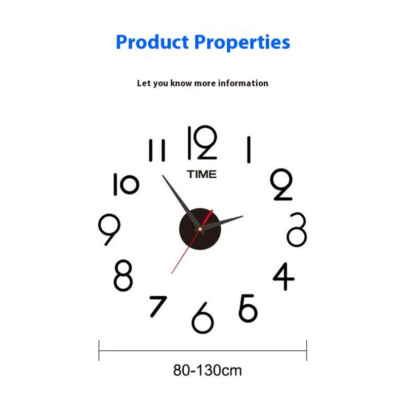 D-015 80 - 130cm Large Size Acrylic Mirror Surface Clock Drill Free 3D DIY Silent Wall Clock - Luminous