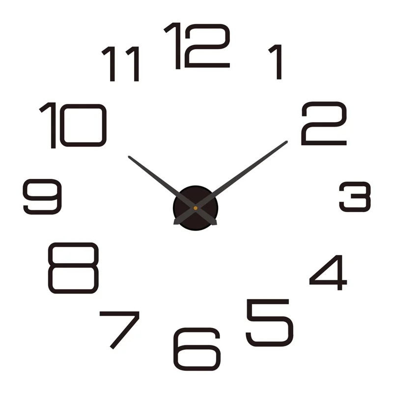 D-011 80 - 130cm 3D Arabic Numerals DIY Wall Clock Self Adhesive Large Size Acrylic Mirror Surface Silent Clock - Black