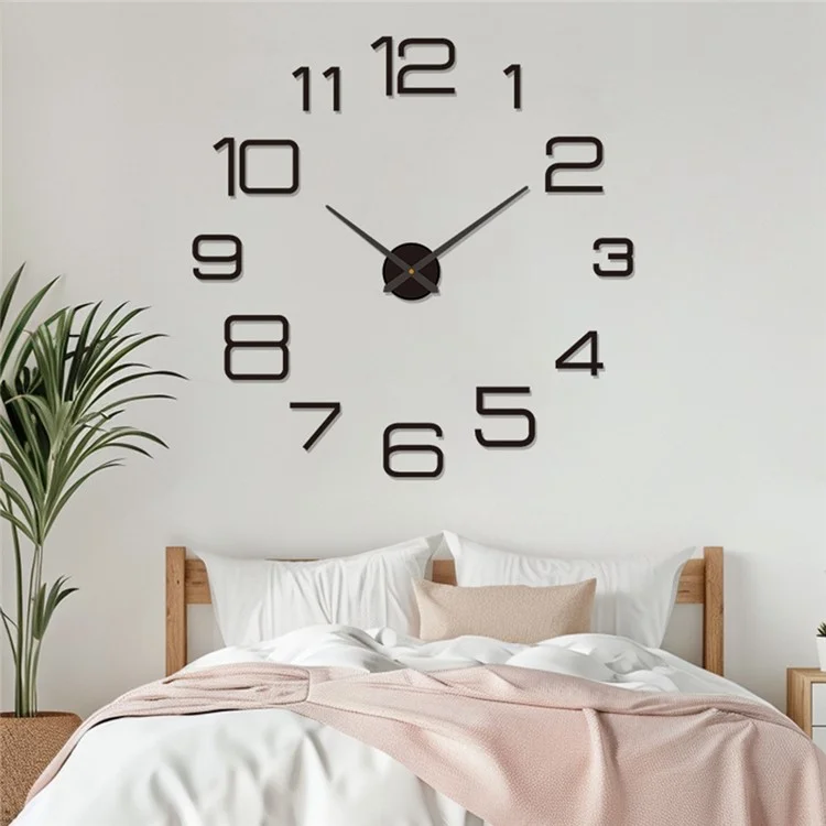D-011 80 - 130cm 3D Arabic Numerals DIY Wall Clock Self Adhesive Large Size Acrylic Mirror Surface Silent Clock - Black