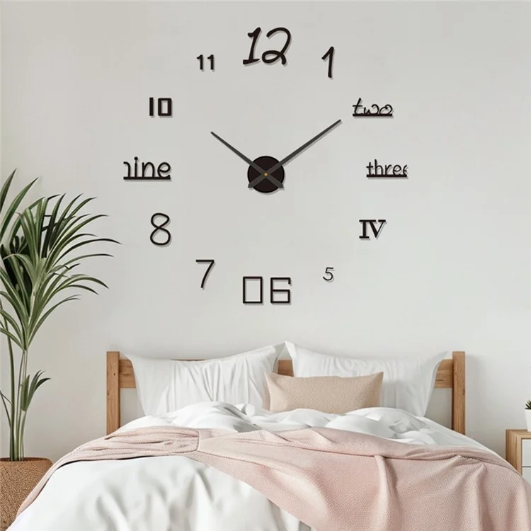 D-065 80 - 130cm Creative 3D DIY Wall Clock Self Adhesive Large Size Acrylic Mirror Surface Silent Clock - Black