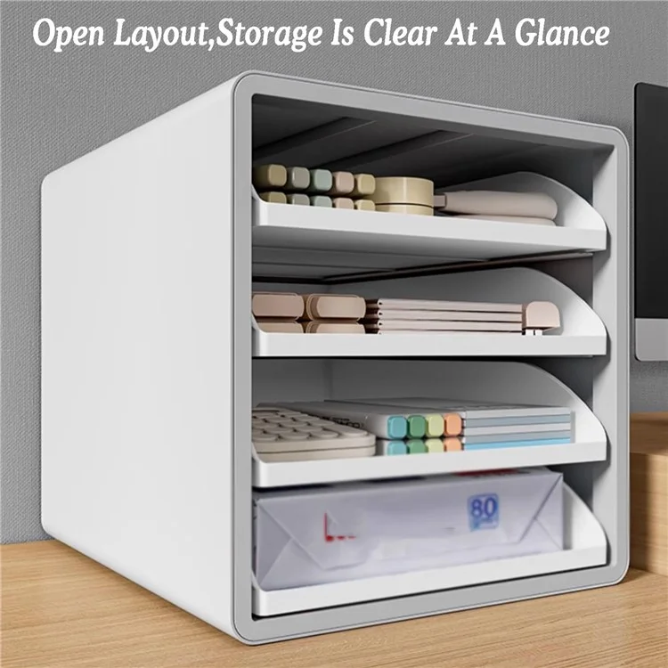 Open Style Desktop Organizer 4-Drawer Storage Box A4 File Cabinet Workstation Organizer for Office / Home