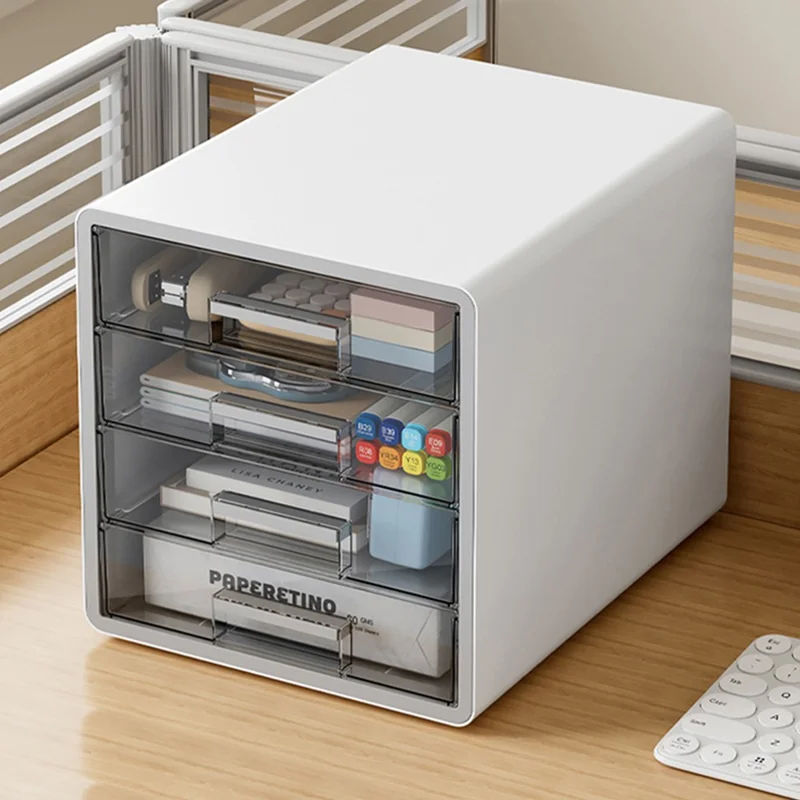 Drawer Style Desktop Organizer 4-Tier Clear File Cabinet A4 Documents Workspace Storage Box for Office / Home
