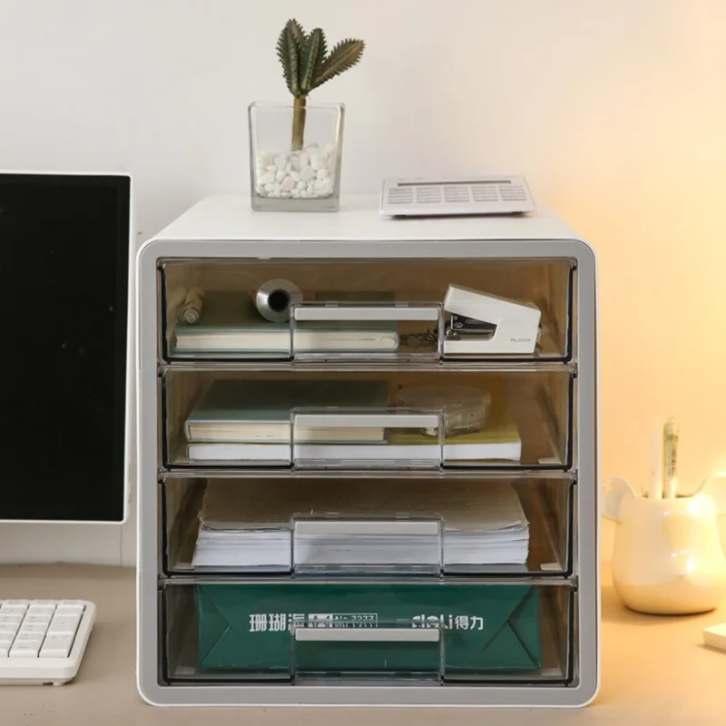 Drawer Style Desktop Organizer 4-Tier Clear File Cabinet A4 Documents Workspace Storage Box for Office / Home