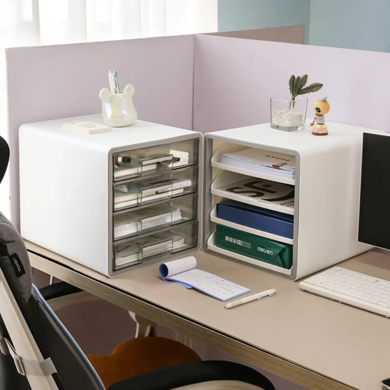 Drawer Style Desktop Organizer 4-Tier Clear File Cabinet A4 Documents Workspace Storage Box for Office / Home