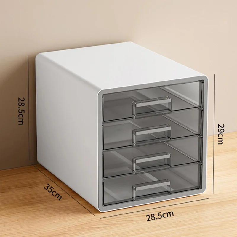 Drawer Style Desktop Organizer 4-Tier Clear File Cabinet A4 Documents Workspace Storage Box for Office / Home