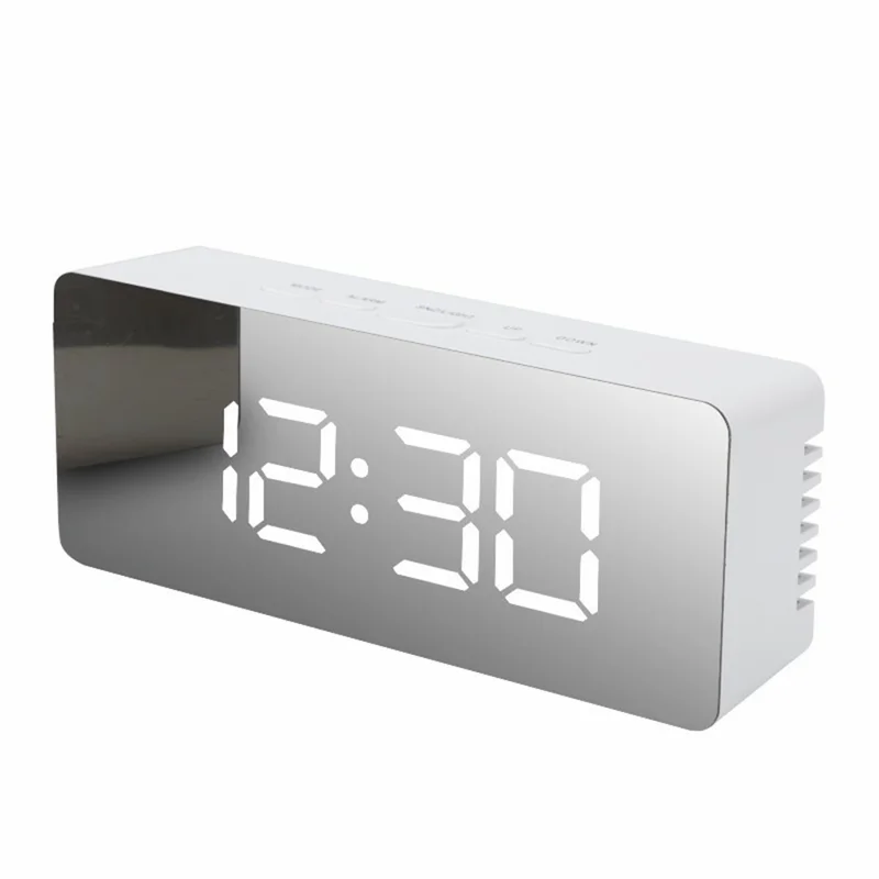 TS-S69 LED Digital Display Multifunction Clock Desk Makeup Mirror Alarm Clock with Temperature - White+White
