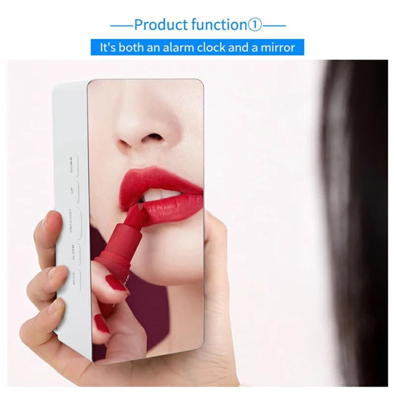 TS-S69 LED Digital Display Multifunction Clock Desk Makeup Mirror Alarm Clock with Temperature - White+White