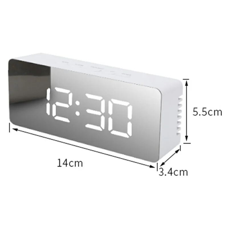 TS-S69 LED Digital Display Multifunction Clock Desk Makeup Mirror Alarm Clock with Temperature - White+White