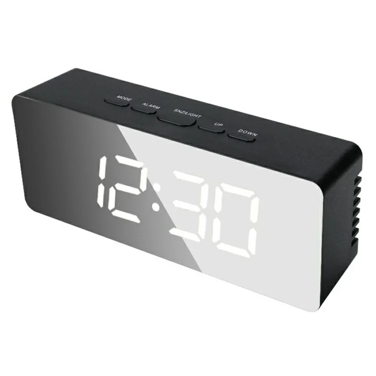TS-S69 LED Digital Display Multifunction Clock Desk Makeup Mirror Alarm Clock with Temperature - Black+White