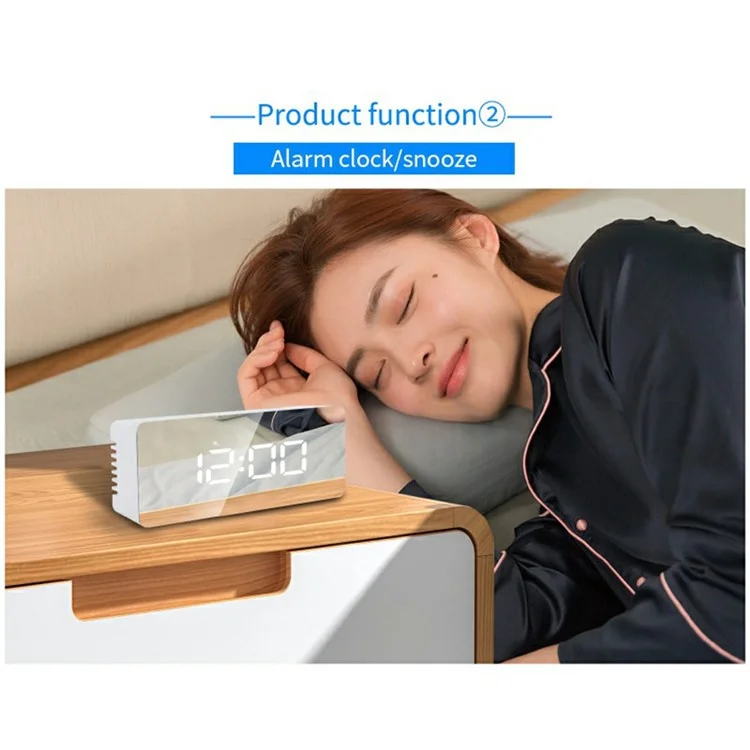 TS-S69 LED Digital Display Multifunction Clock Desk Makeup Mirror Alarm Clock with Temperature - Black+White