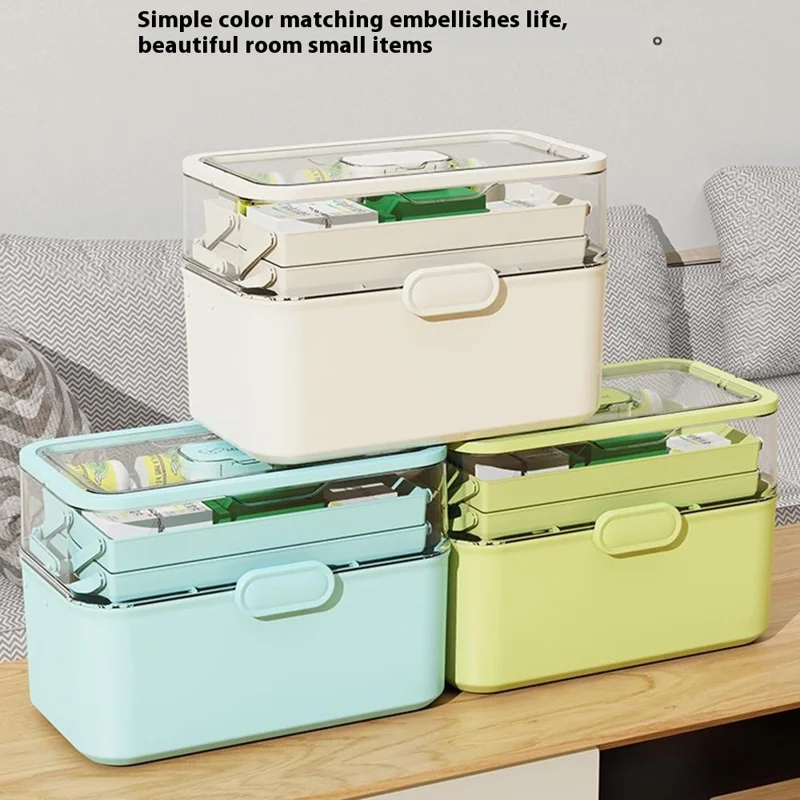 Size XL Portable Medical Box 3-Layer Home First Aid Kit Case Foldable Storage Organizer, 38x21.5x27.1cm - White