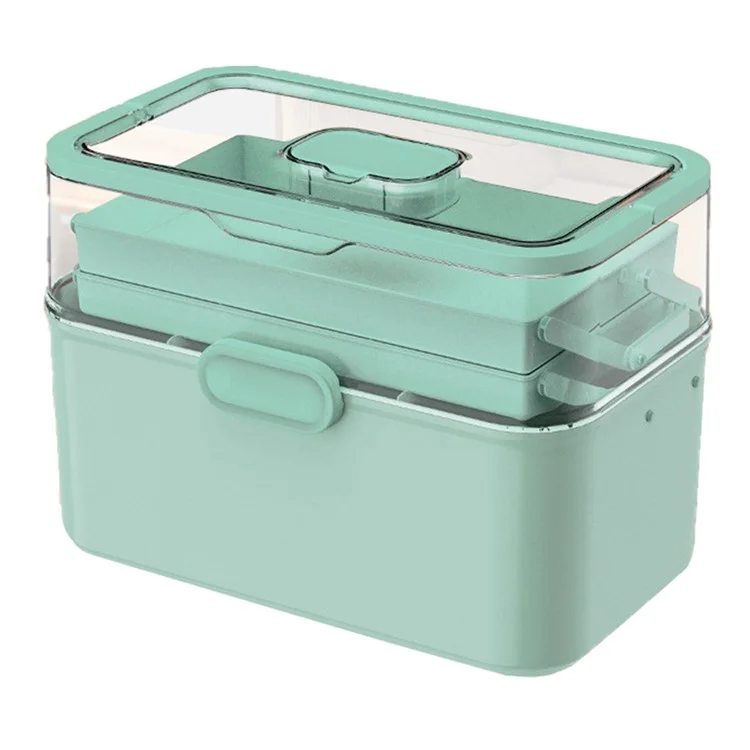 Size L Portable Medical Box 3-Layer Home First Aid Kit Case Foldable Storage Organizer, 28.5x17x21cm - Light Green