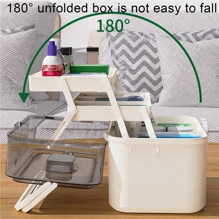 Size L Portable Medical Box 3-Layer Home First Aid Kit Case Foldable Storage Organizer, 28.5x17x21cm - Light Green