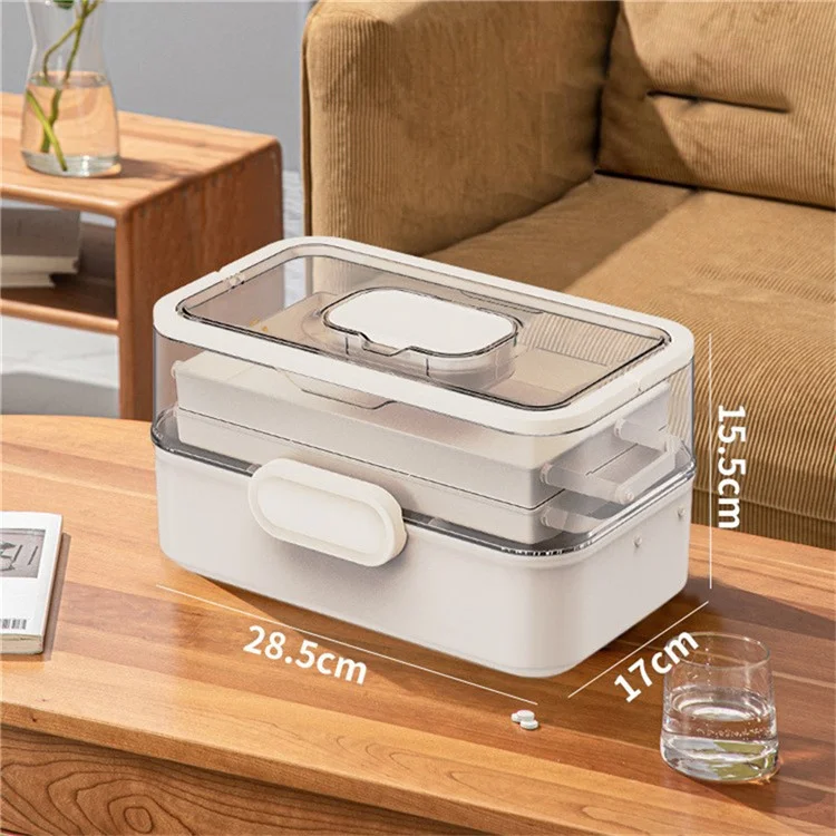 Größe M Tragbare Medizinbox 3-lagiger Erste-Hilfe-Koffer faltbare Aufbewahrungsorganisation, 28,5x17x15,5 cm - Weiß