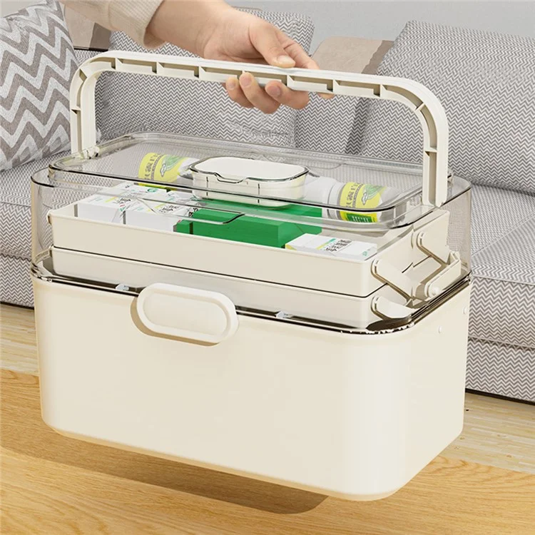 Größe M Tragbare Medizinbox 3-lagiger Erste-Hilfe-Koffer faltbare Aufbewahrungsorganisation, 28,5x17x15,5 cm - Weiß
