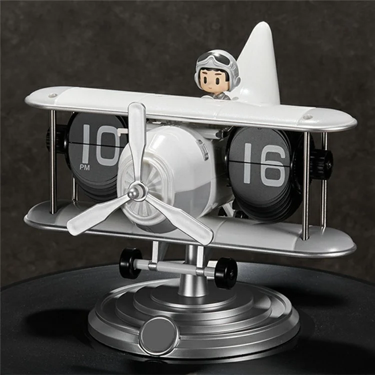 Time Flyer Relógio de Mesa Flip Clock Mecânico Automático em Formato de Aeronave - Branco