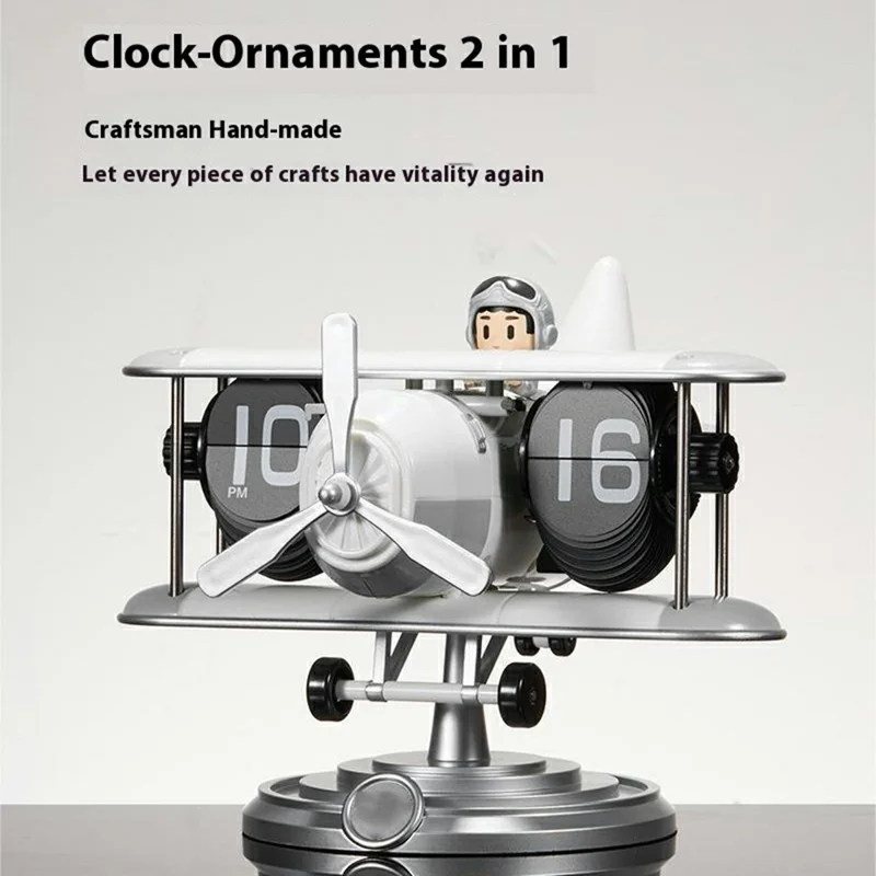 Time Flyer Flip Clock Desktop Automatic Mechanical Clock Decorative Aircraft Shaped Table Clock - Blue