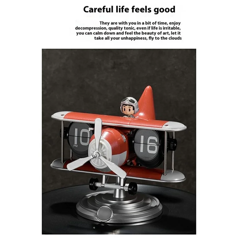Time Flyer Flip Clock Desktop Automatic Mechanical Clock Decorative Aircraft Shaped Table Clock - Blue
