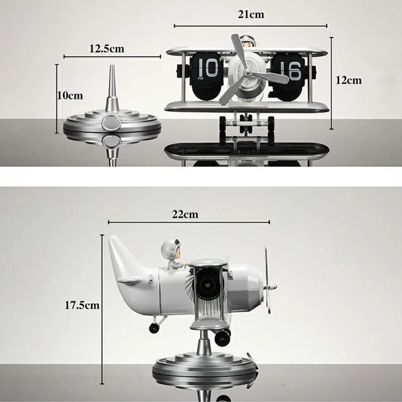 Time Flyer Flip Clock Desktop Automatic Mechanical Clock Decorative Aircraft Shaped Table Clock - Blue