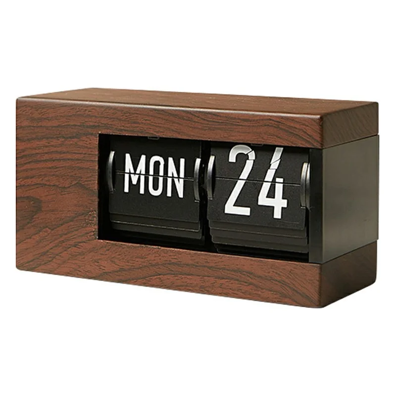 Minimalist Flip Calendar Table Clock Desktop Decor Smart Perpetual Calendar Flip Clock - Wood Color