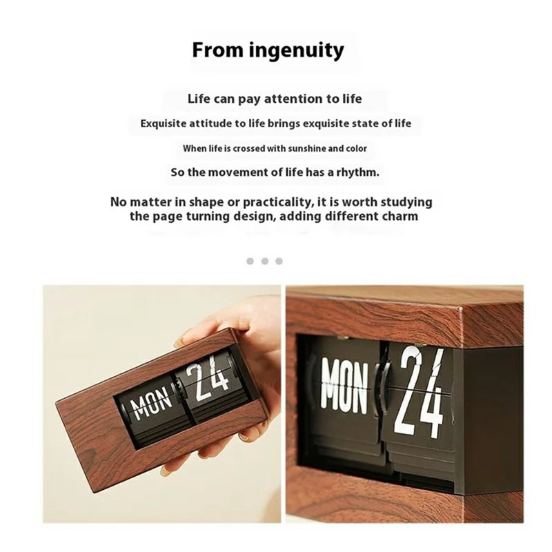 Minimalist Flip Calendar Table Clock Desktop Decor Smart Perpetual Calendar Flip Clock - Wood Color